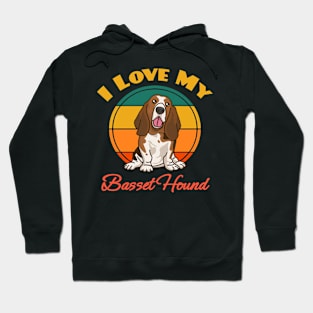 I Love My Basset Hound Dog puppy Lover Cute Sunser Retro Funny Hoodie